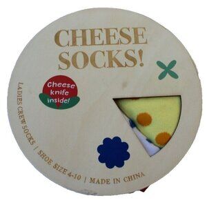 Women’s Cheese Box Gift Set W/ Knife Inside Crew Socks Size 4-11 Gag Gift
